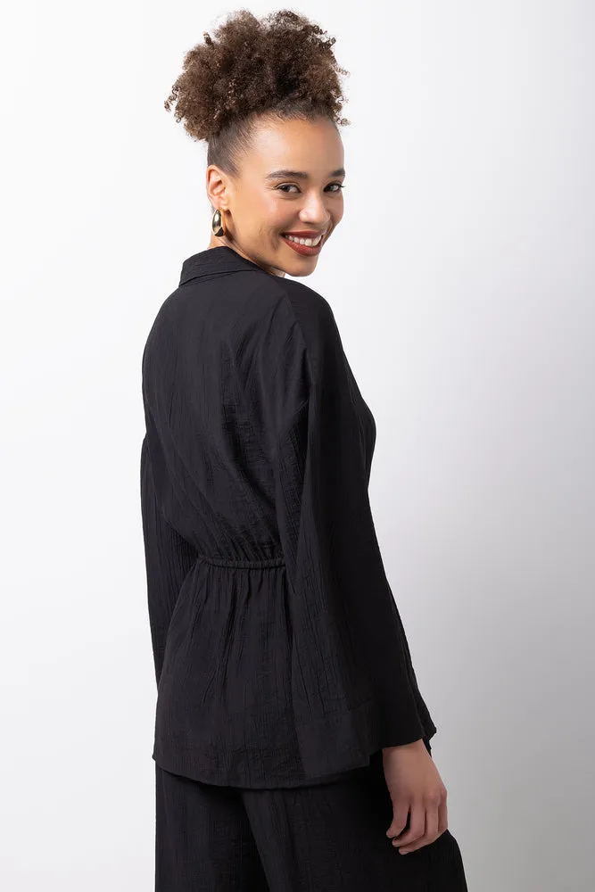 Black Crinkle Long Sleeve Shirt sold by Ackermas product image thumbnail 3