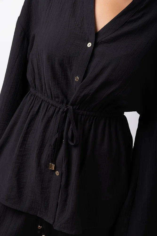 Black Crinkle Long Sleeve Shirt sold by Ackermas product image thumbnail 4