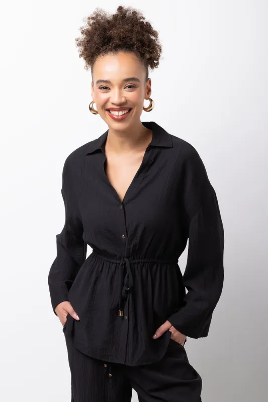 Black Crinkle Long Sleeve Shirt made by Ackermas