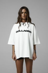 Luamoda Collage Tee サイズ2 白 Tシャツ（スケッチねこたちLeaves series2・バニラホワイト）