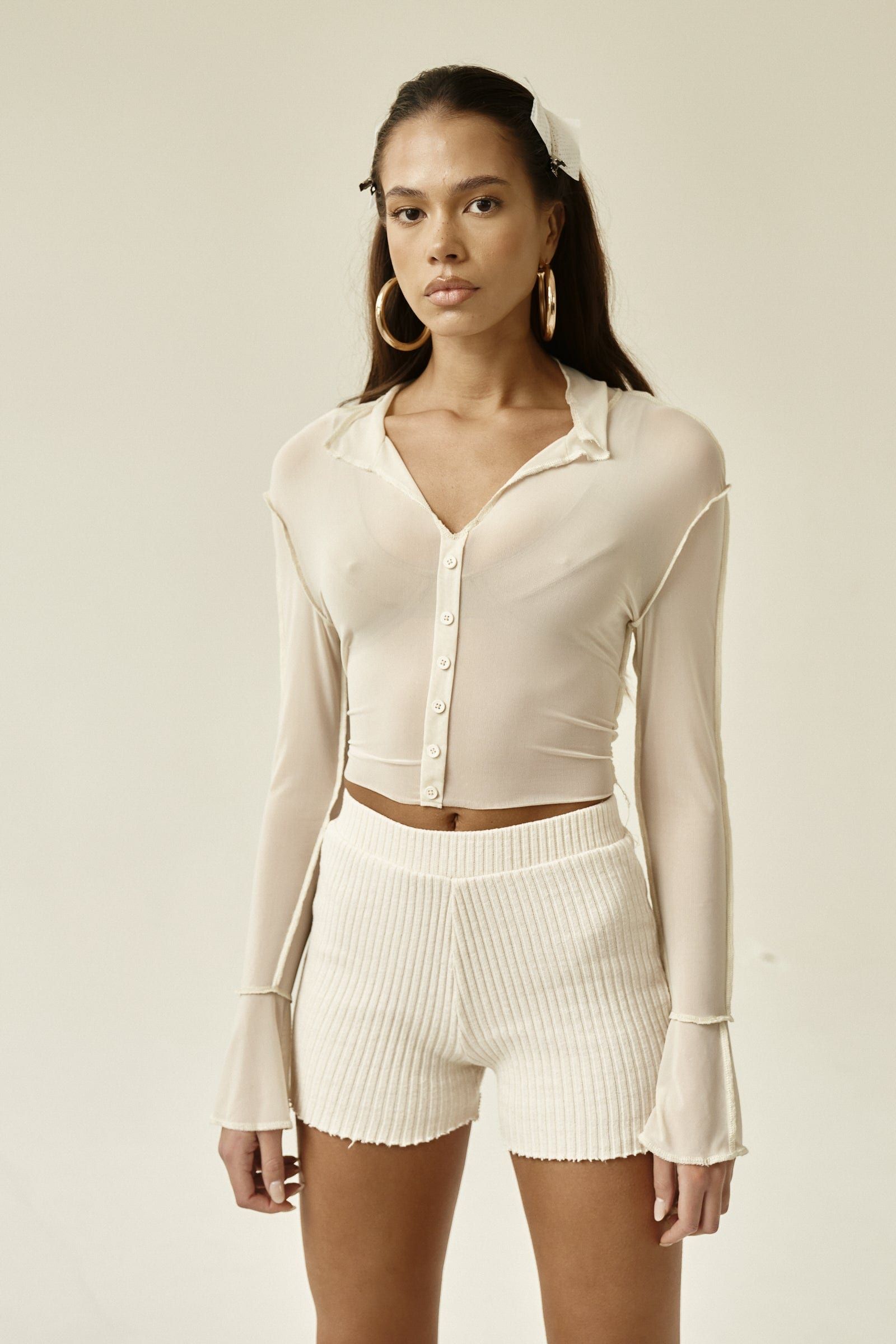 "PERISH" Mesh Top in Buttermilk sold by Sisters and Seekers product image thumbnail 2