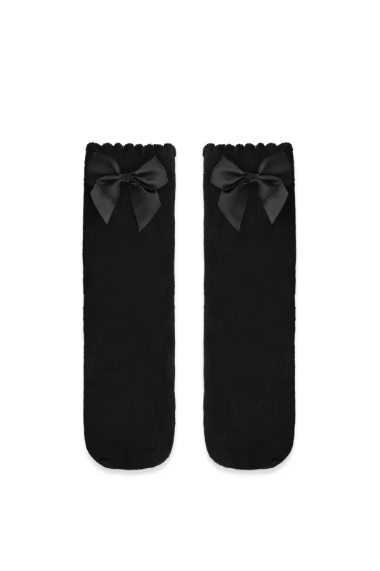 Prim Bow Socks in Black sold by Sisters and Seekers