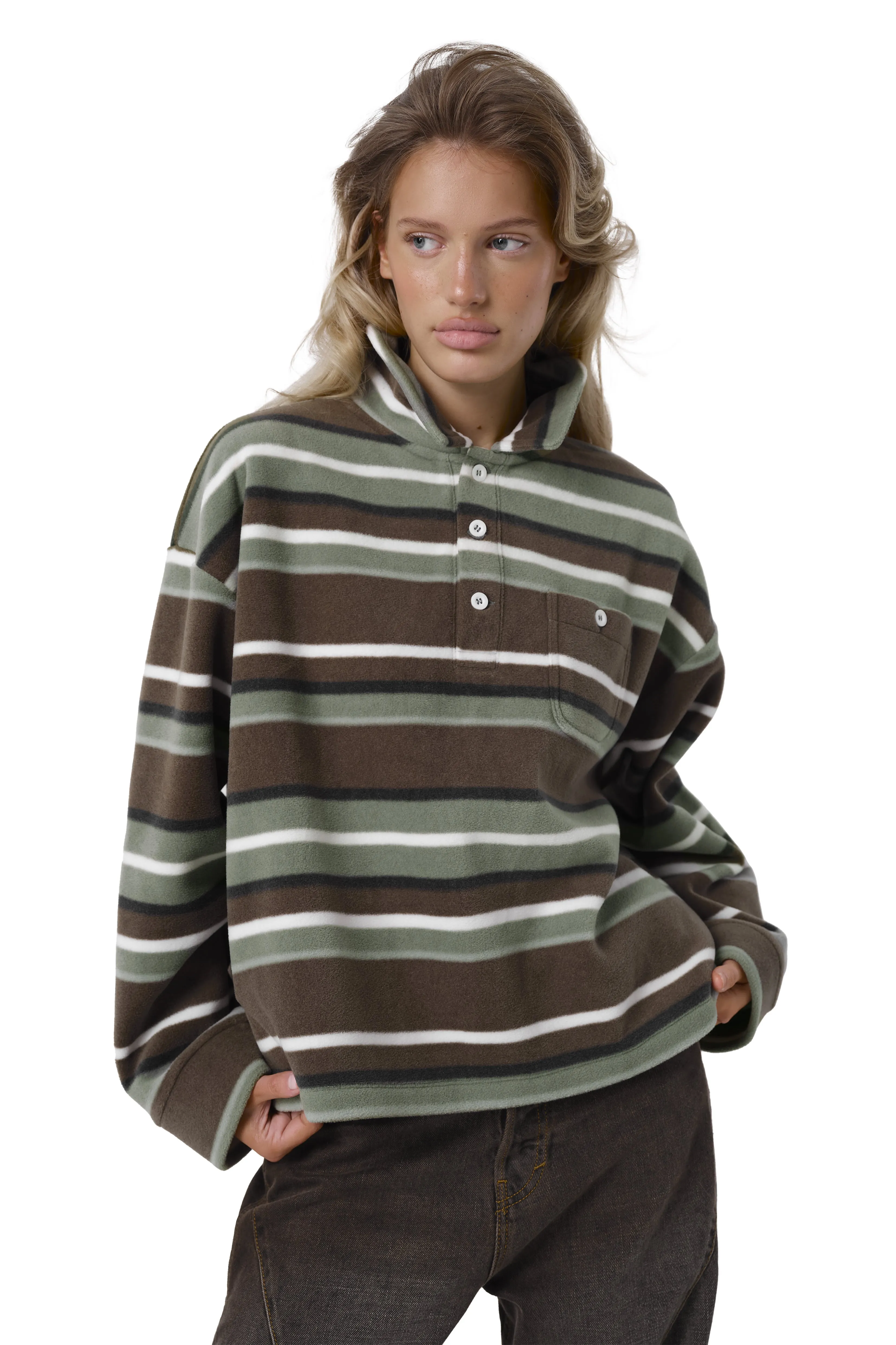 Folk Fleece Shirt in Khaki Stripe sold by Sisters and Seekers product image thumbnail 4