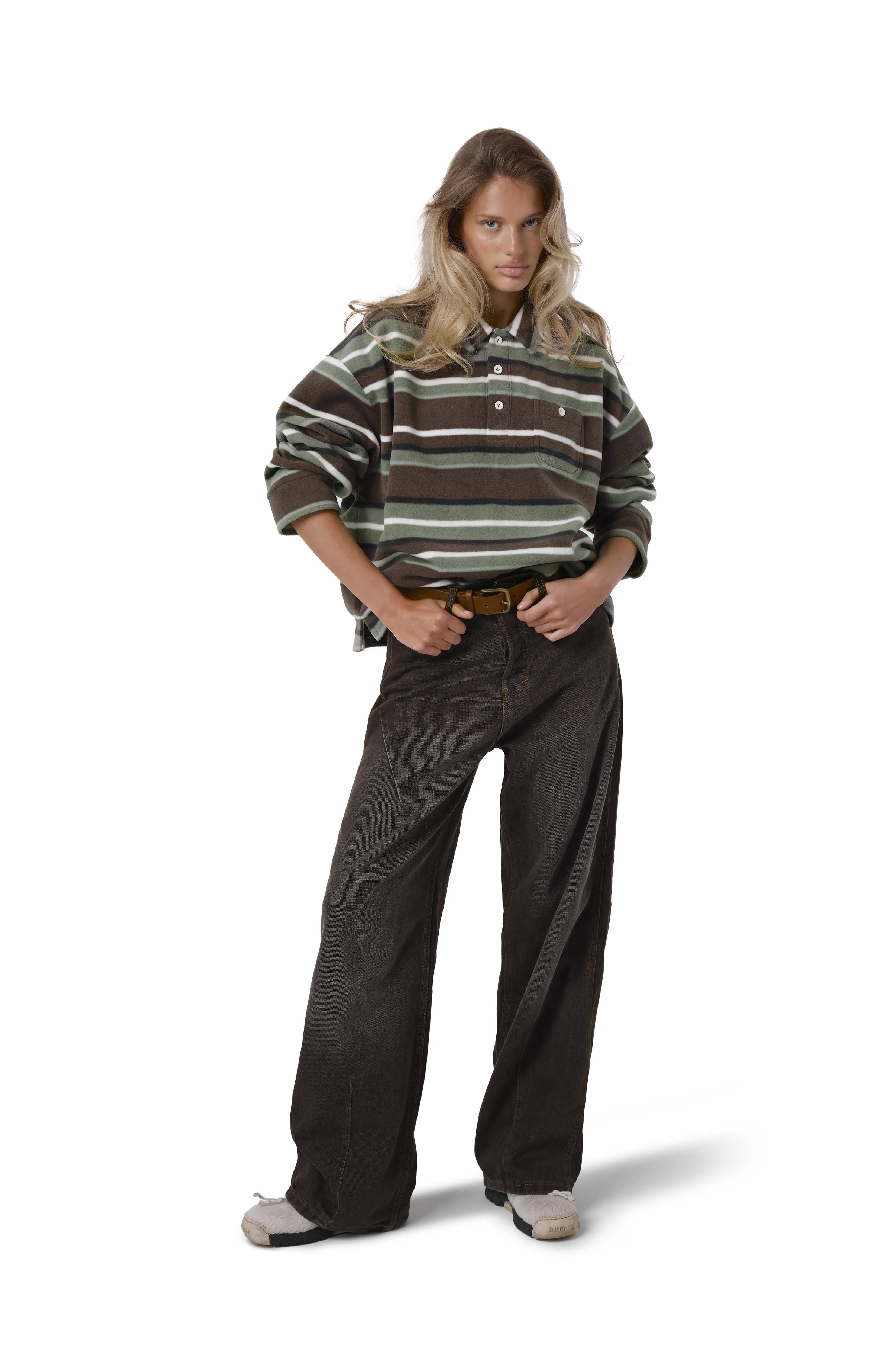 Folk Fleece Shirt in Khaki Stripe sold by Sisters and Seekers product image thumbnail 2