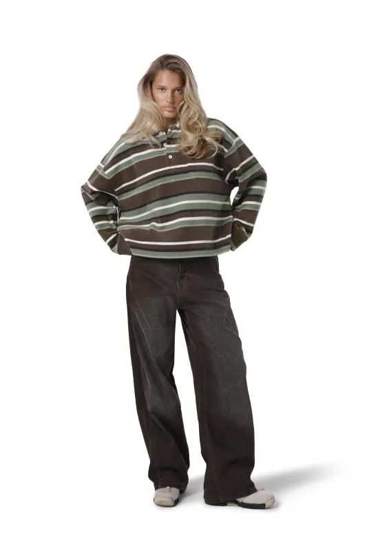 Folk Fleece Shirt in Khaki Stripe sold by Sisters and Seekers