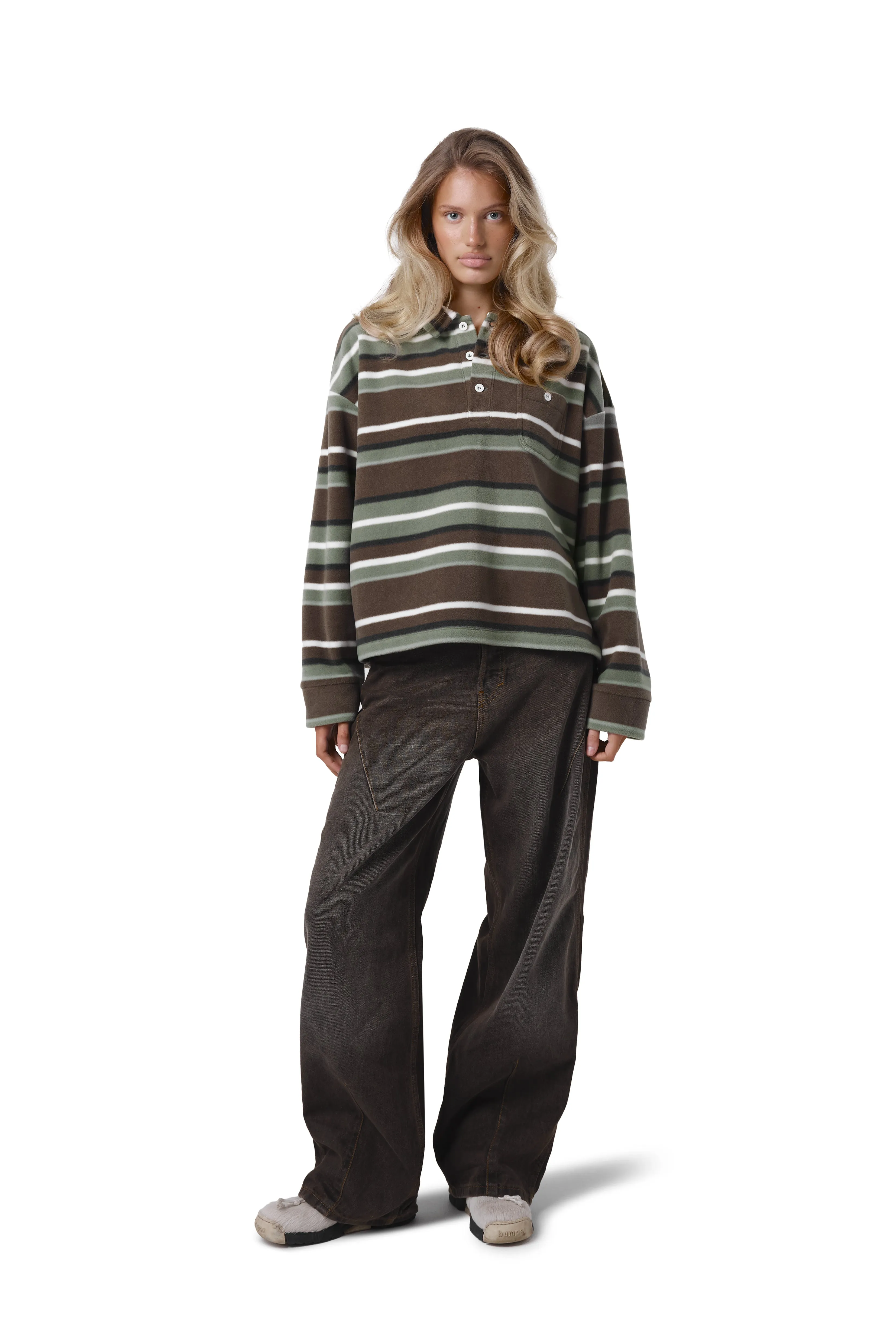 Folk Fleece Shirt in Khaki Stripe sold by Sisters and Seekers product image thumbnail 3