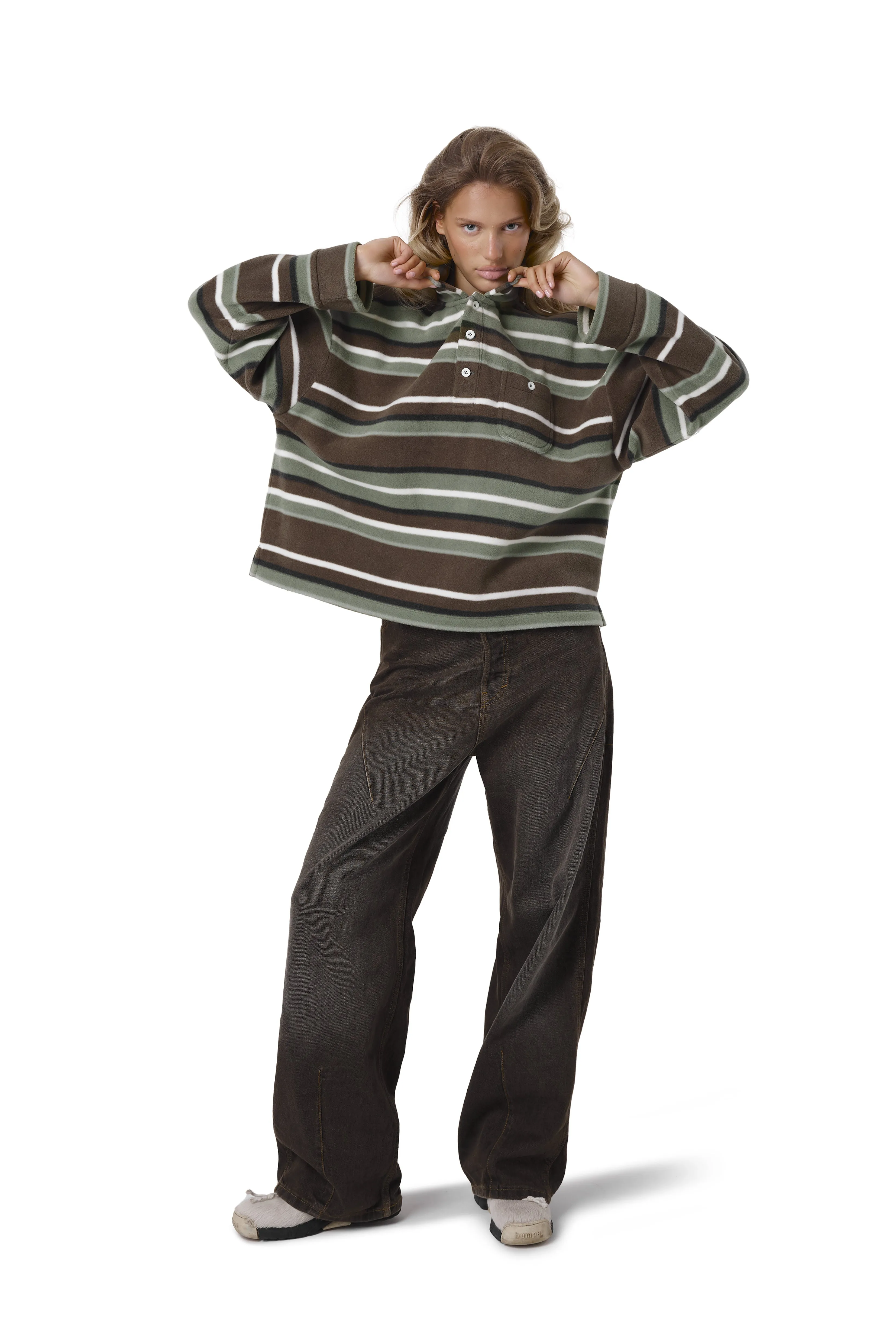 Folk Fleece Shirt in Khaki Stripe sold by Sisters and Seekers product image thumbnail 5