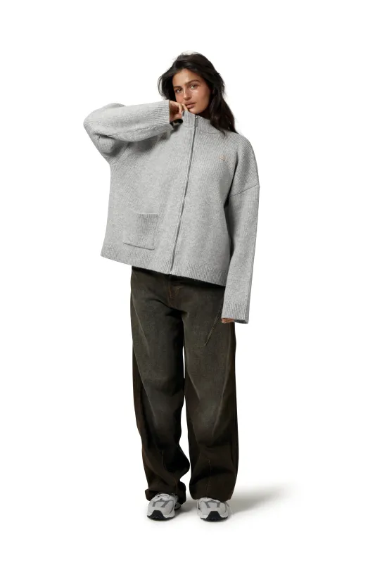 Originals Knit Zip Up in Light Grey made by Sisters and Seekers