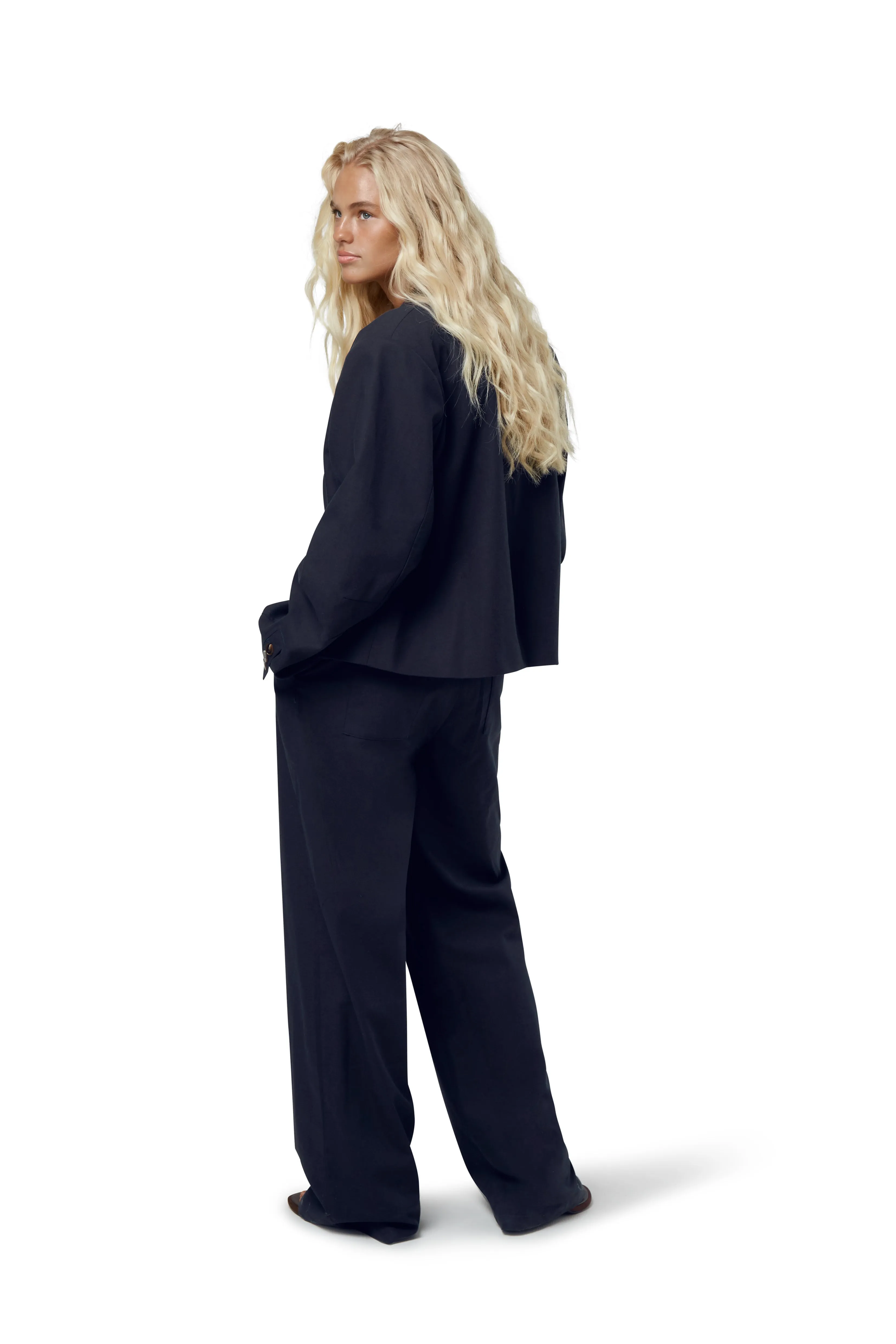Emmie Double Breasted Linen Blazer in Navy sold by Sisters and Seekers product image thumbnail 3