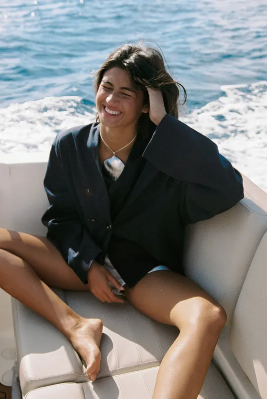 Emmie Double Breasted Linen Blazer in Navy made by Sisters and Seekers