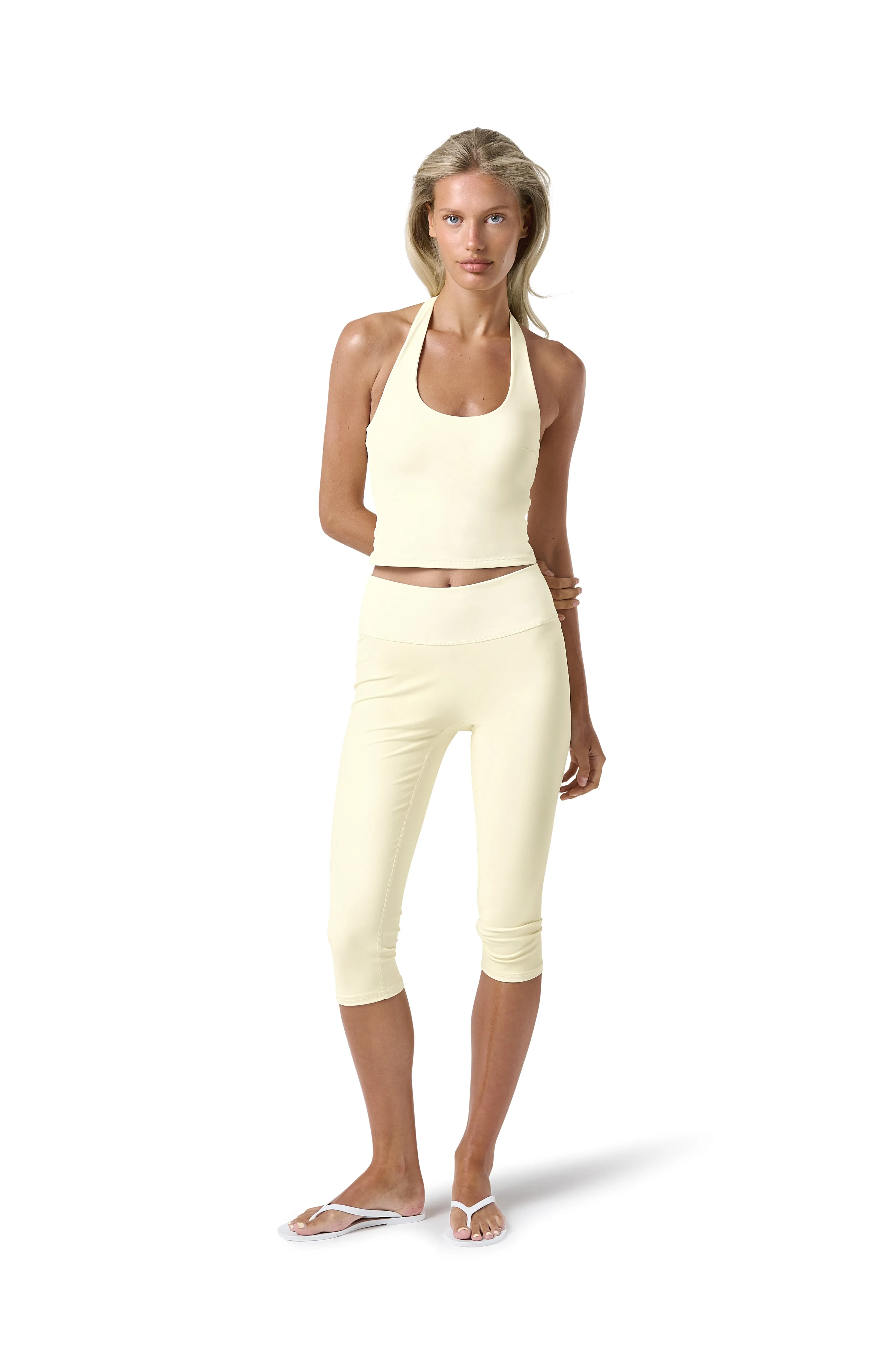 Soft Active Halter Top in Butter Yellow sold by Sisters and Seekers