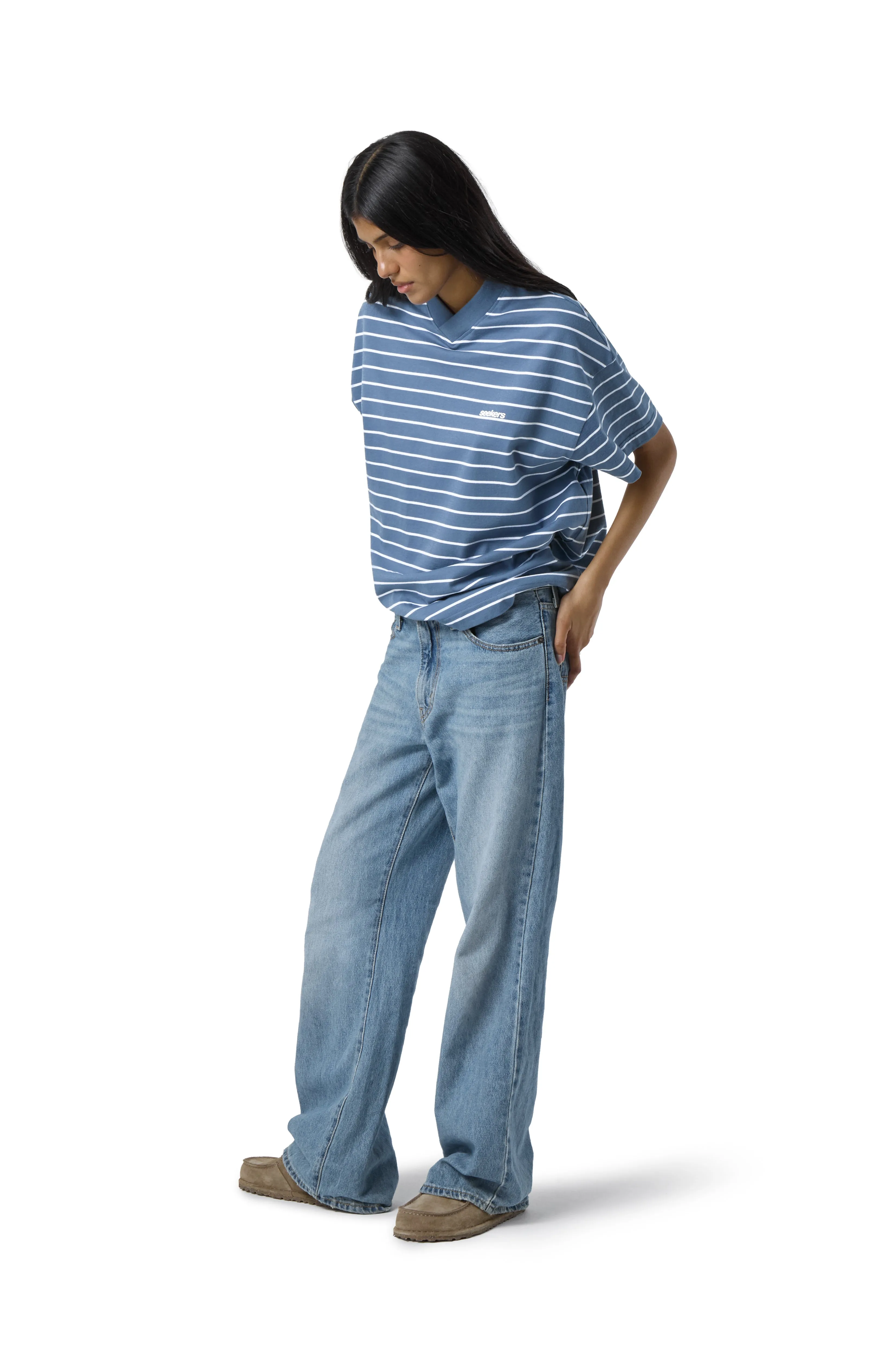 Devon Striped Oversized Tee in Blue Wash sold by Sisters and Seekers product image thumbnail 4