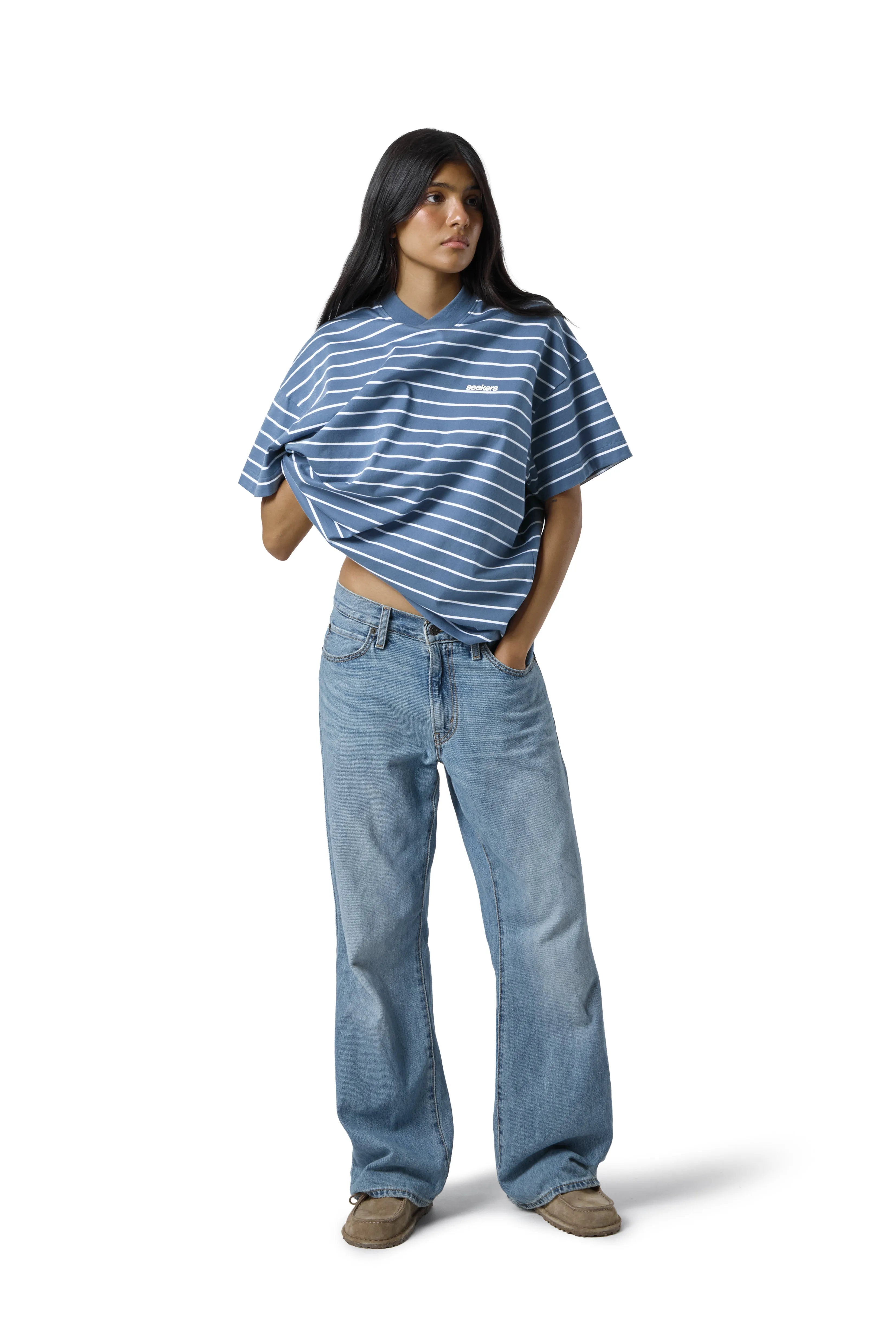 Devon Striped Oversized Tee in Blue Wash sold by Sisters and Seekers product image thumbnail 5