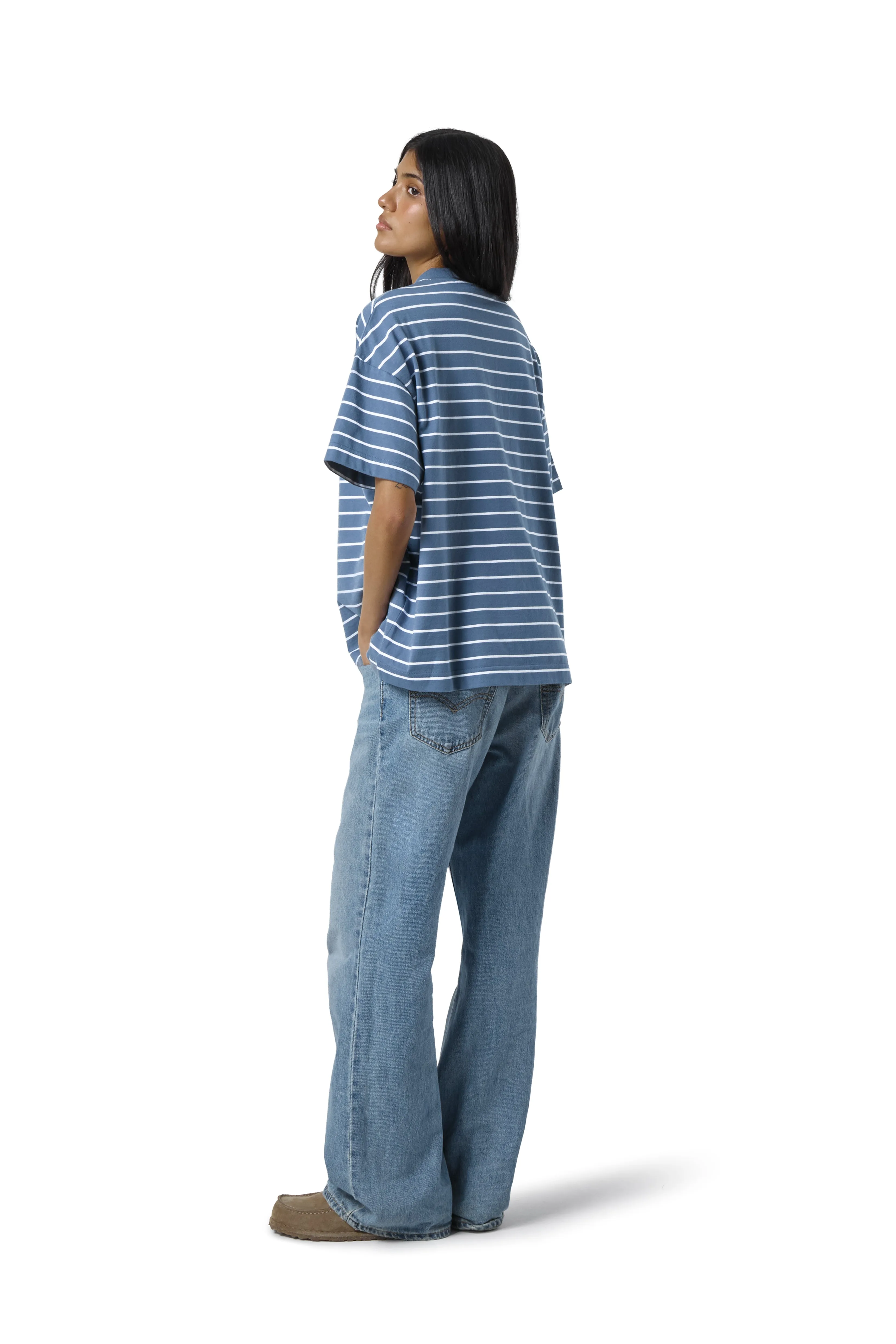 Devon Striped Oversized Tee in Blue Wash sold by Sisters and Seekers product image thumbnail 2