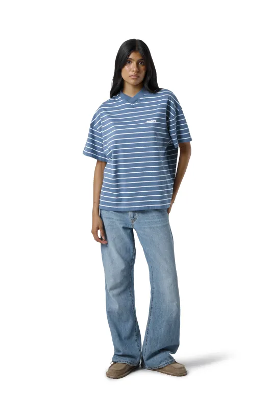 Devon Striped Oversized Tee in Blue Wash made by Sisters and Seekers