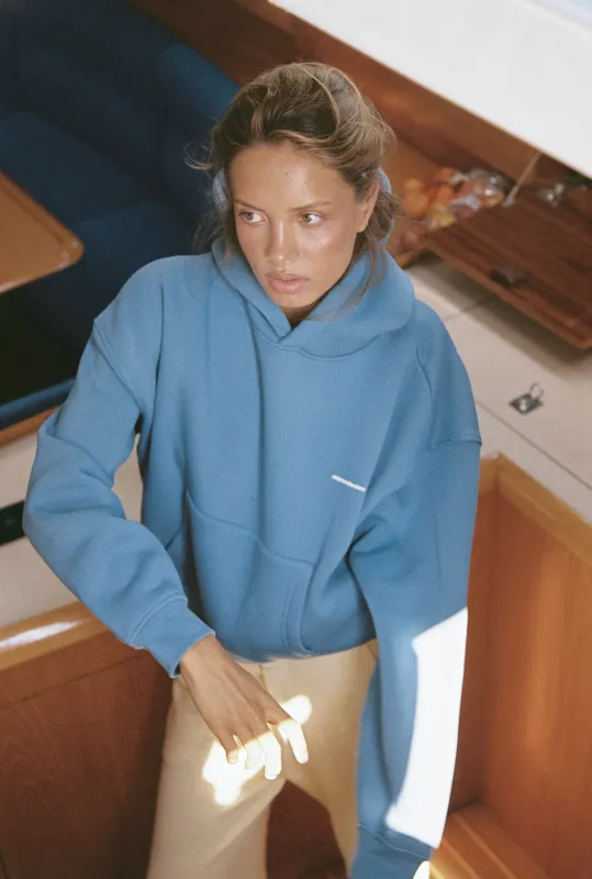 Trademark Shrunken Hoodie in Mid Blue sold by Sisters and Seekers