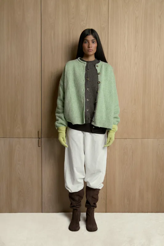 Jones Cardigan in Apple Green sold by Sisters and Seekers