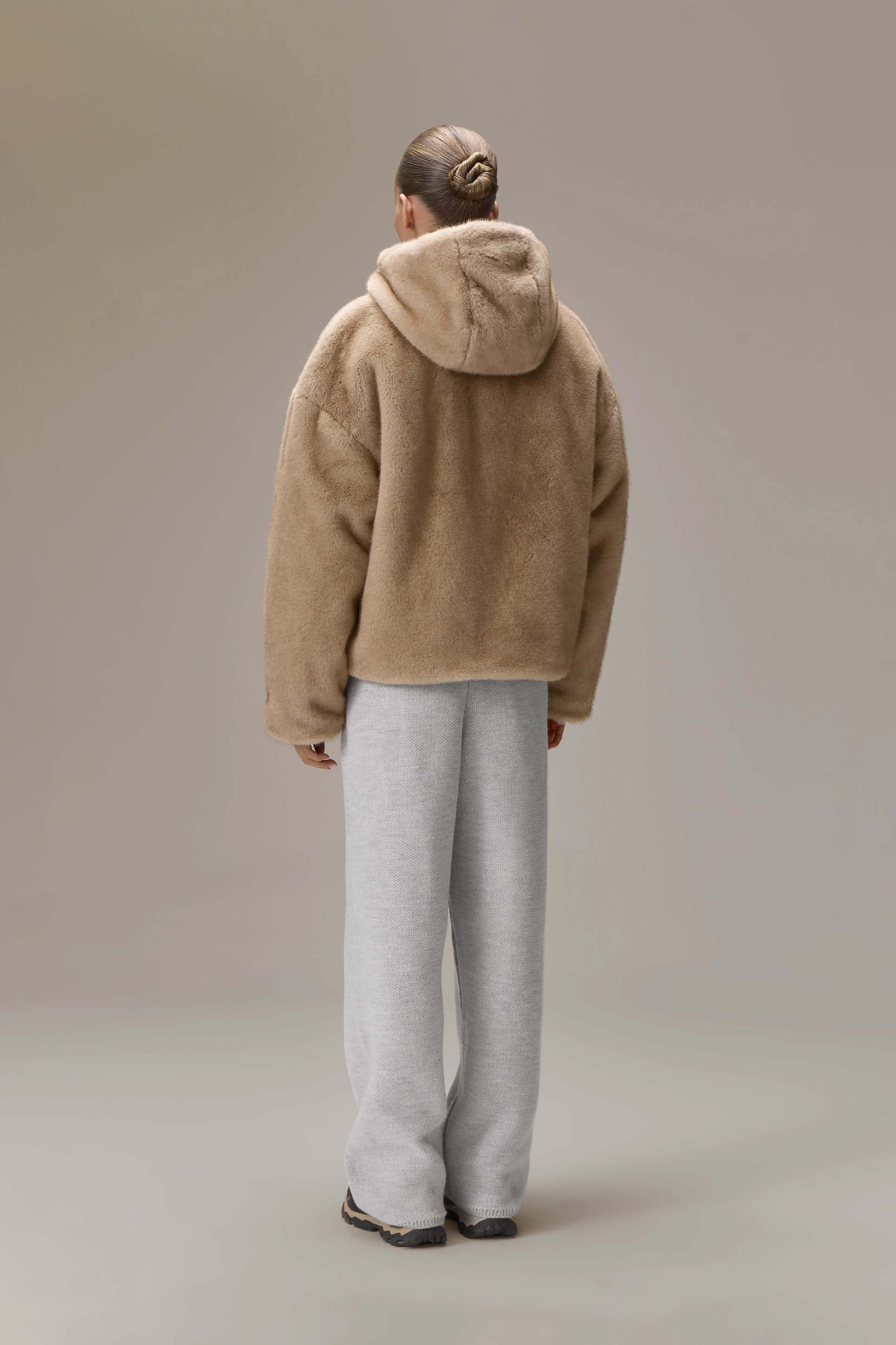 Winnipeg Faux Fur Hooded Jacket in Neutral sold by Sisters and Seekers product image thumbnail 2