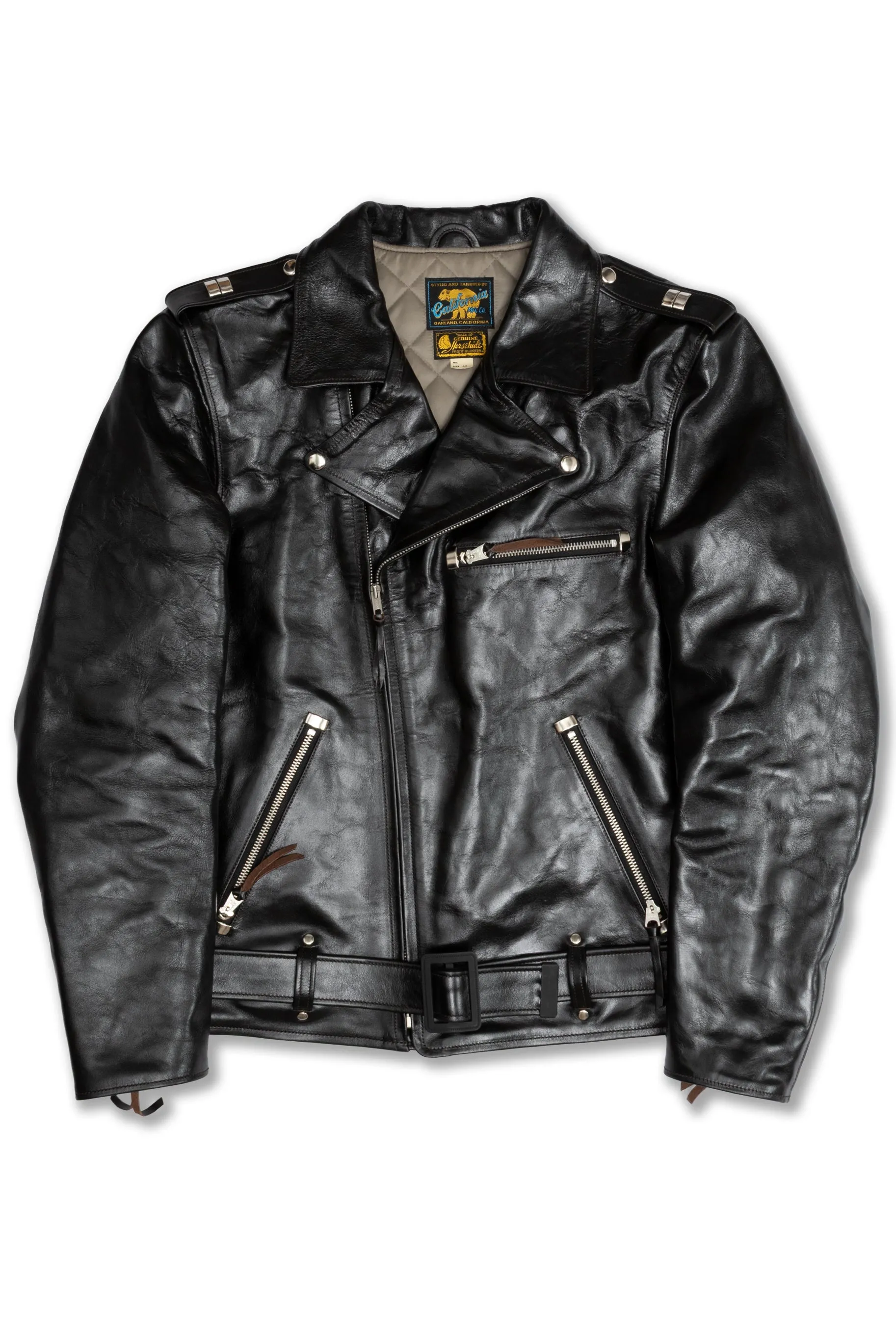 ALL-STATE Double Rider Jacket in Black Tea-Core Shinki Horsehide sold by Recall Clothing