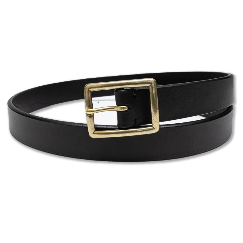 Single Pin Narrow Belt in Black Vegetable Dipped Work Harness Leather (RCL-60026) made by Rainbow Country