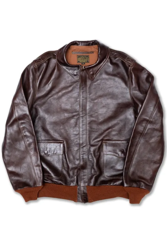 A-2 Summer Flying Jacket Contract 42-1401P in Tobacco Brown Shinki Horsehide made by Rainbow Country