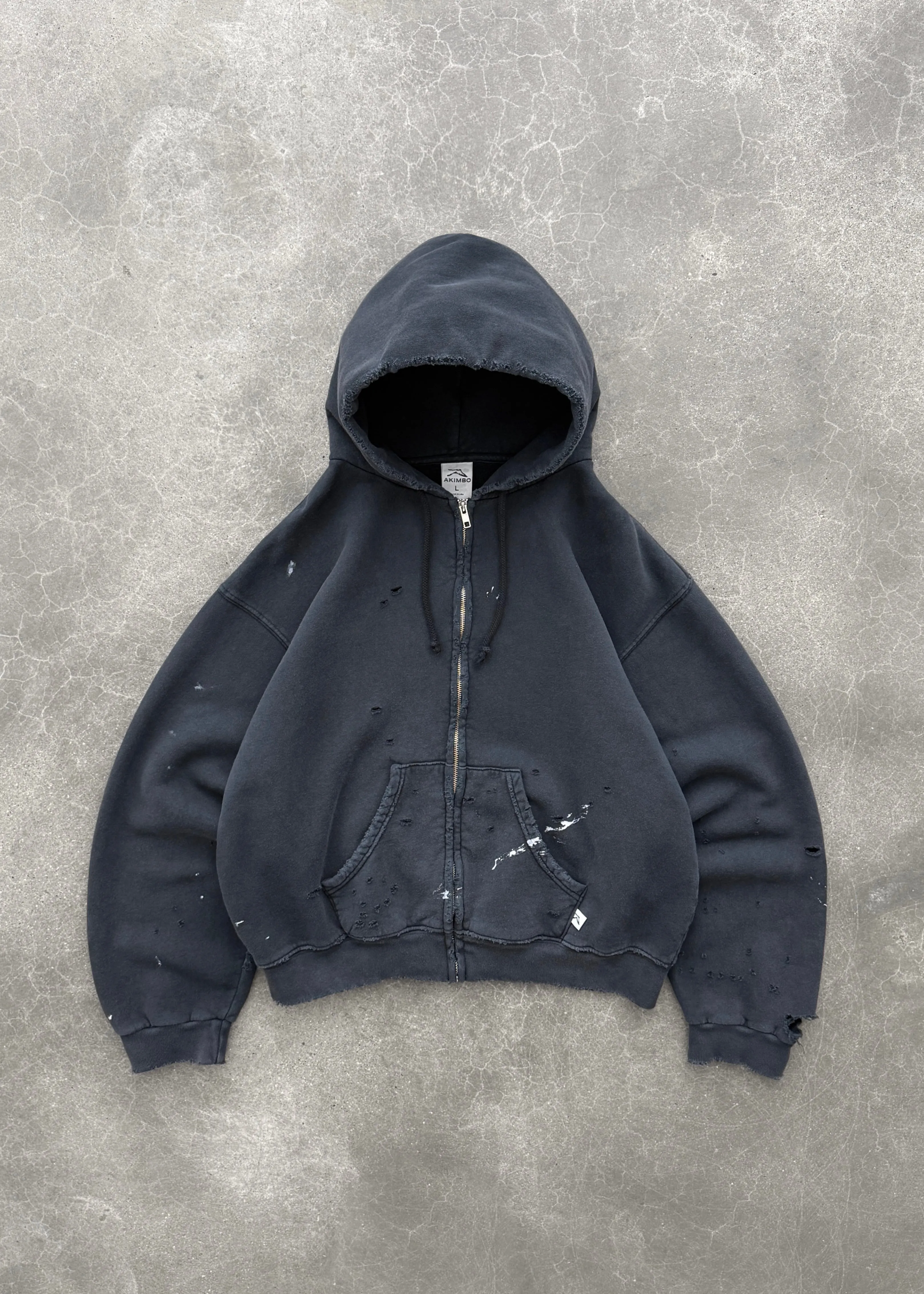 "WATCH-PEEKER" ZIP-UP HOODIE - FADED BLACK sold by Akimbo