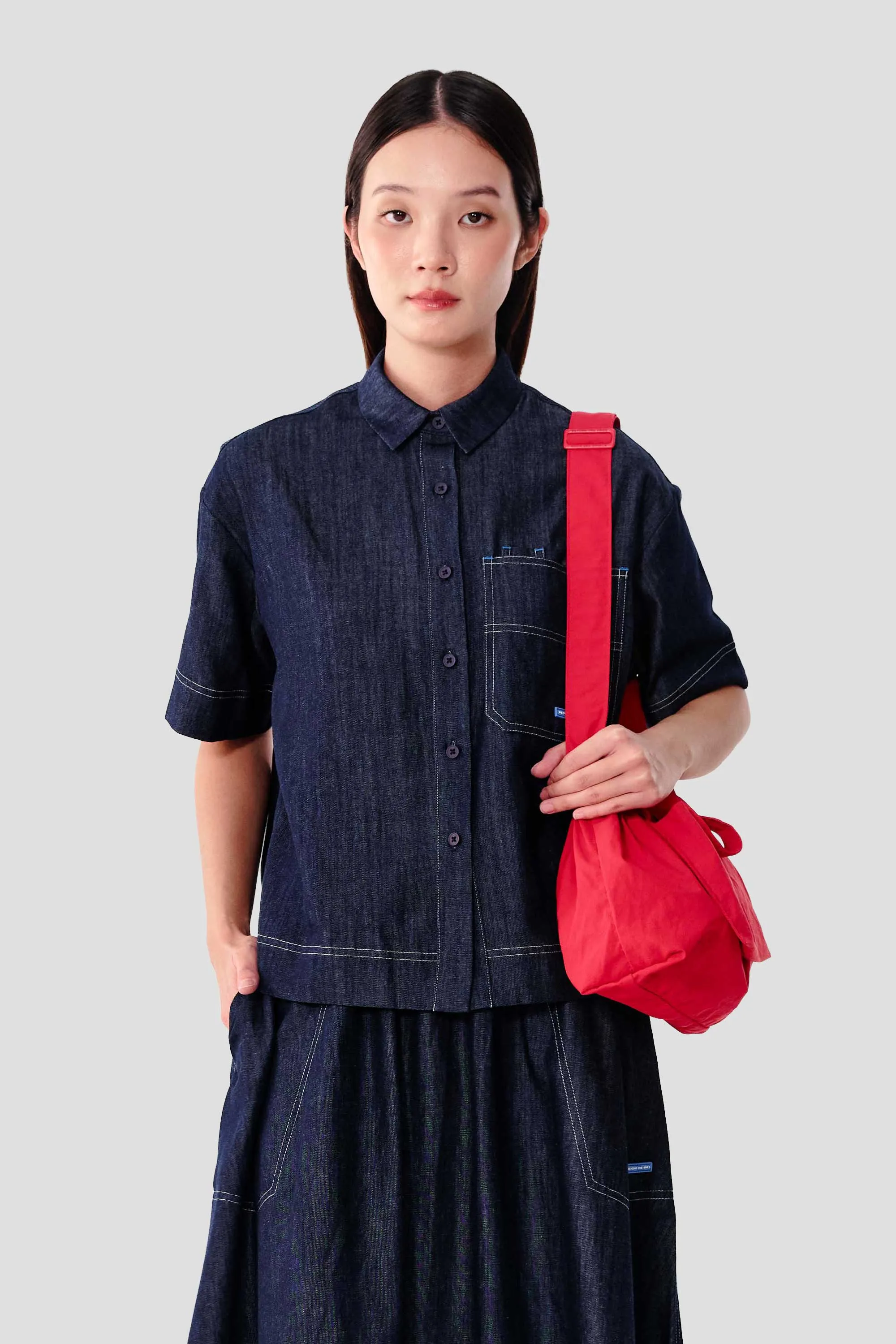 Chambray Boxy Short Sleeve Shirt sold by Beyond The Vines product image thumbnail 5