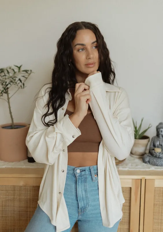 Ladies Ribbed Boyfriend Button Up made by Jax & Lennon