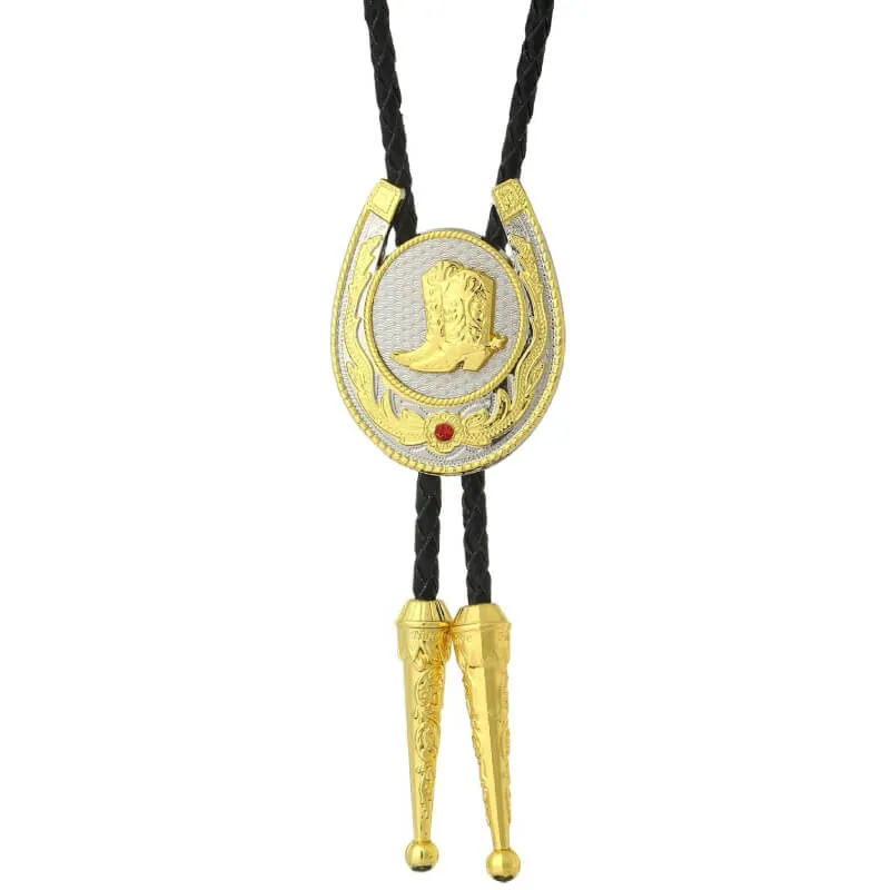 Gold Cowboy Boot Bolo Tie made by Western Cowboy