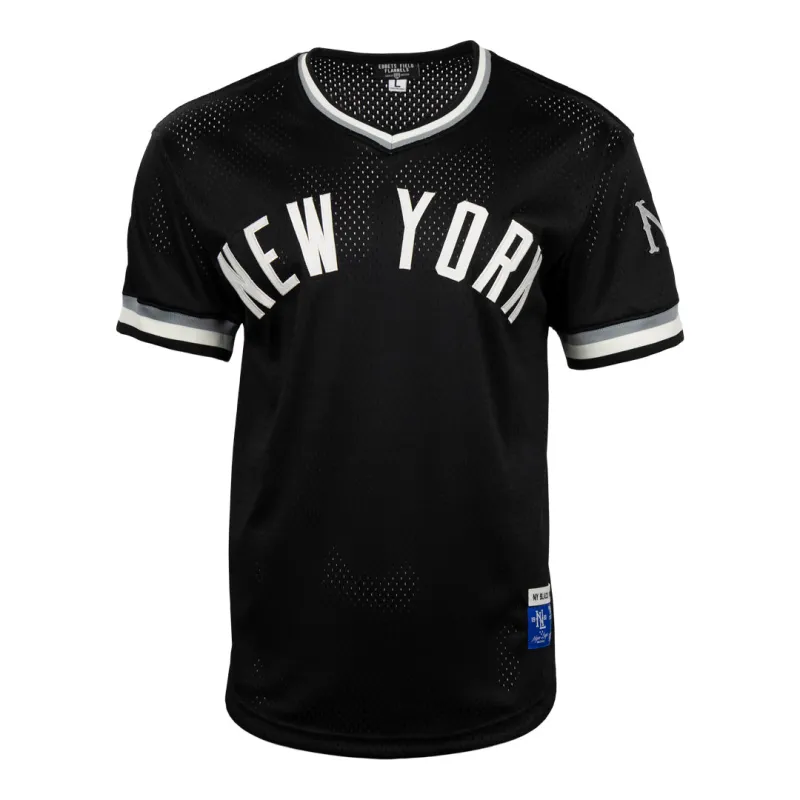 New York Black Yankees Vintage Inspired NL Replica V-Neck Mesh Jersey - Black sold by Ebbets Field Flannels