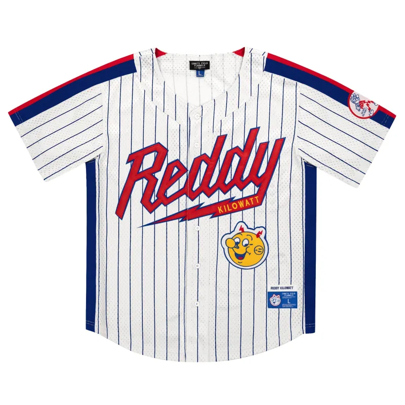 Reddy Kilowatt EFF Pinstripe Button Down Jersey sold by Ebbets Field Flannels