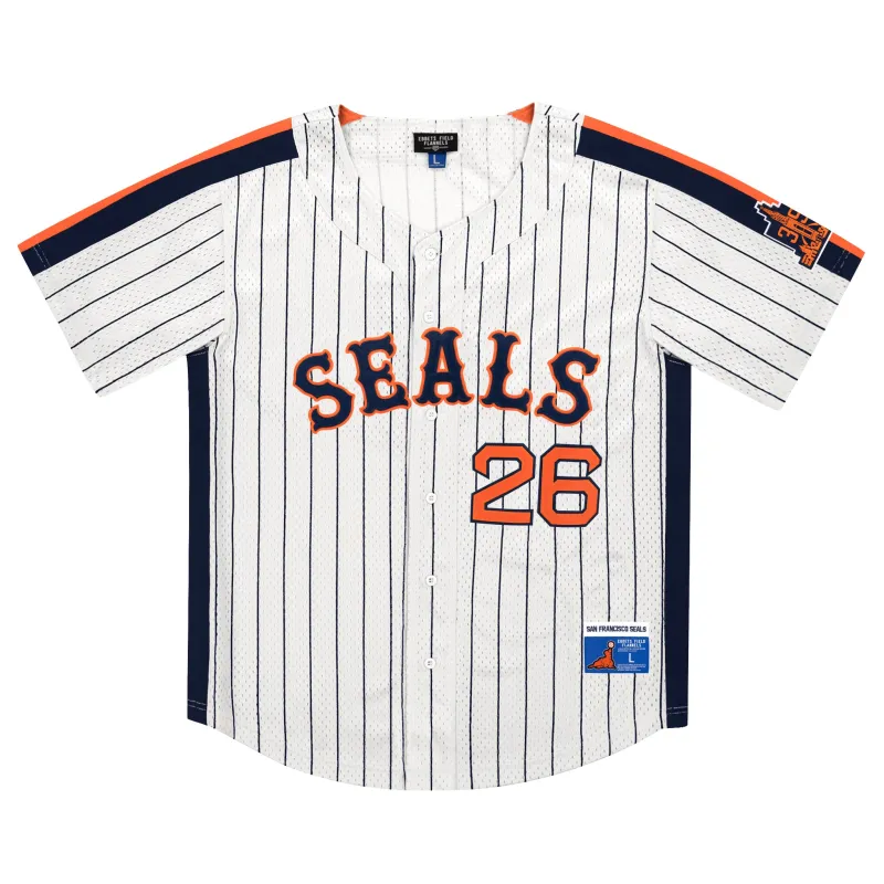 San Francisco Seals EFF Pinstripe Button Down Jersey sold by Ebbets Field Flannels