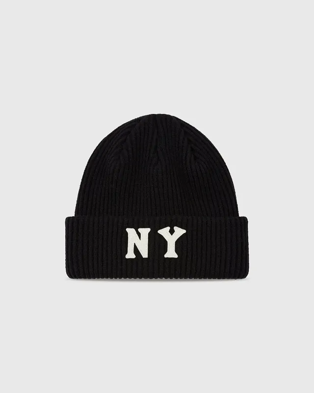 New York Black Yankees Felt Logo Ribbed Beanie sold by Ebbets Field Flannels