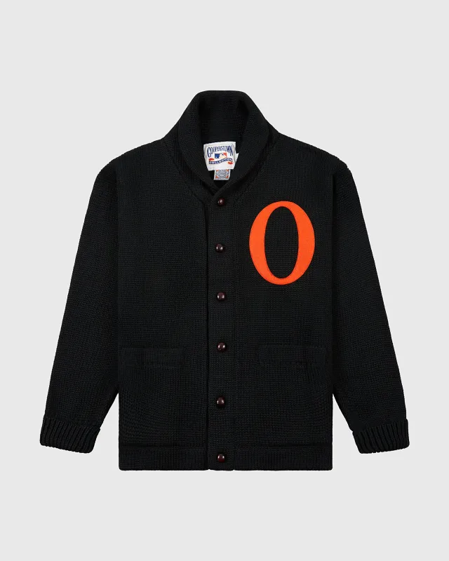 Baltimore Orioles 1901 Wool Shawl Collar Sweater sold by Ebbets Field Flannels