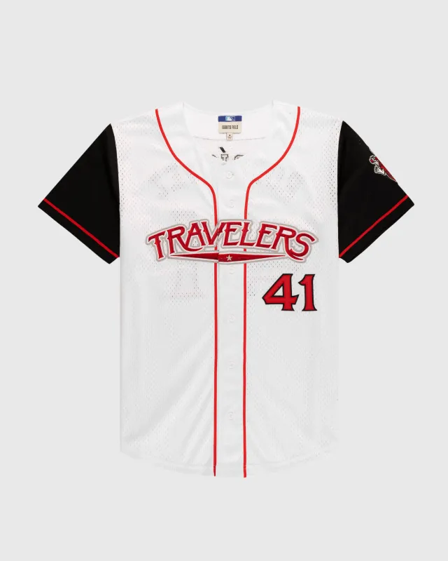 Julio Rodríguez Arkansas Travelers Mesh Button-Up Jersey made by Ebbets Field Flannels