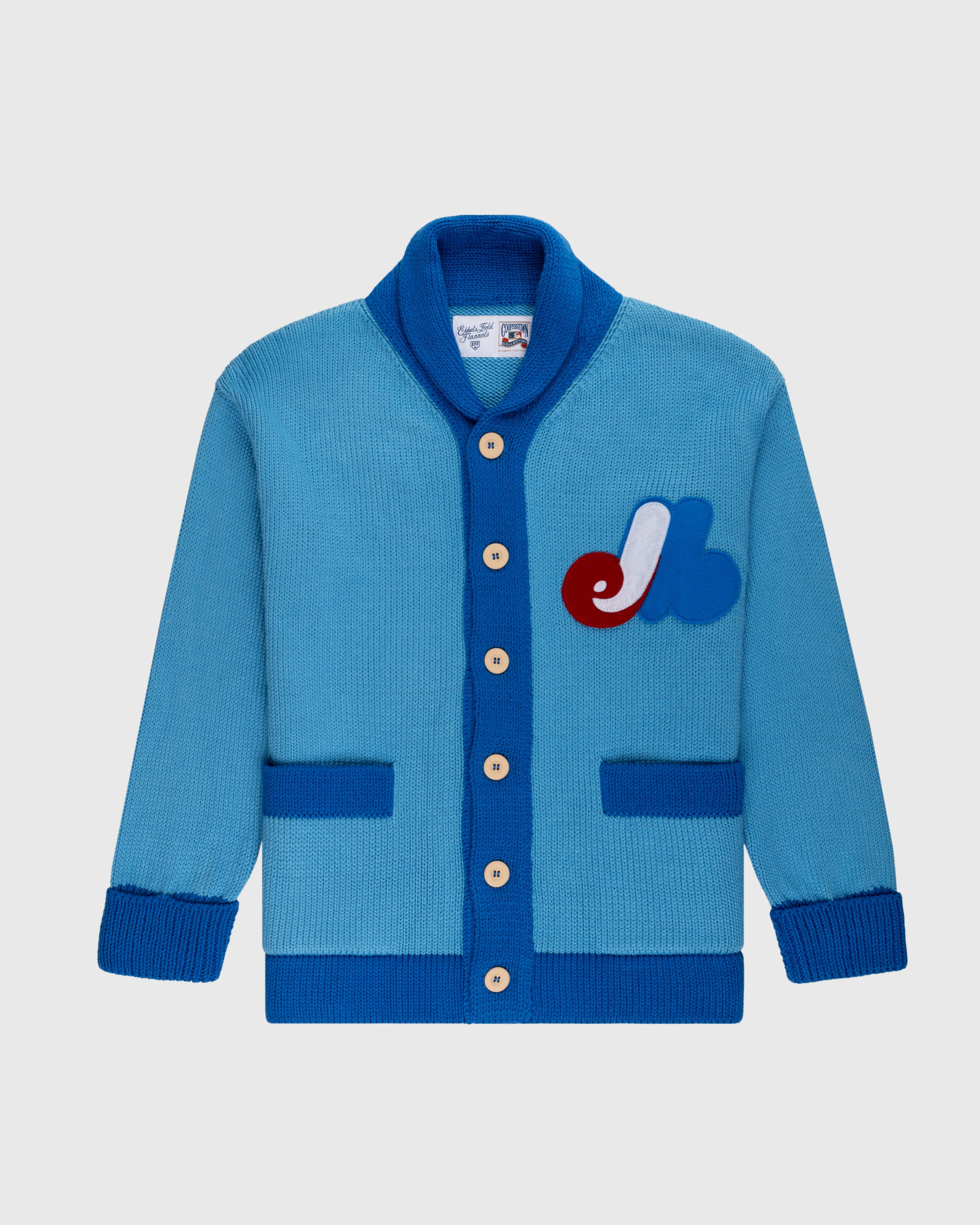 Montreal Expos 1969 Wool Shawl Collar Sweater sold by Ebbets Field Flannels