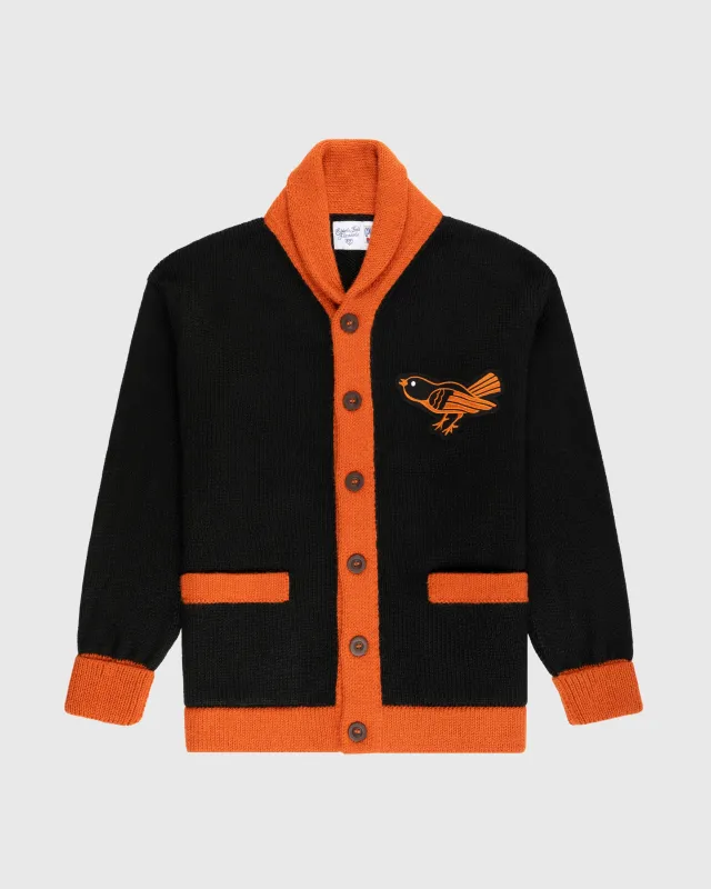 Baltimore Orioles 1964-65 Wool Shawl Collar Sweater sold by Ebbets Field Flannels