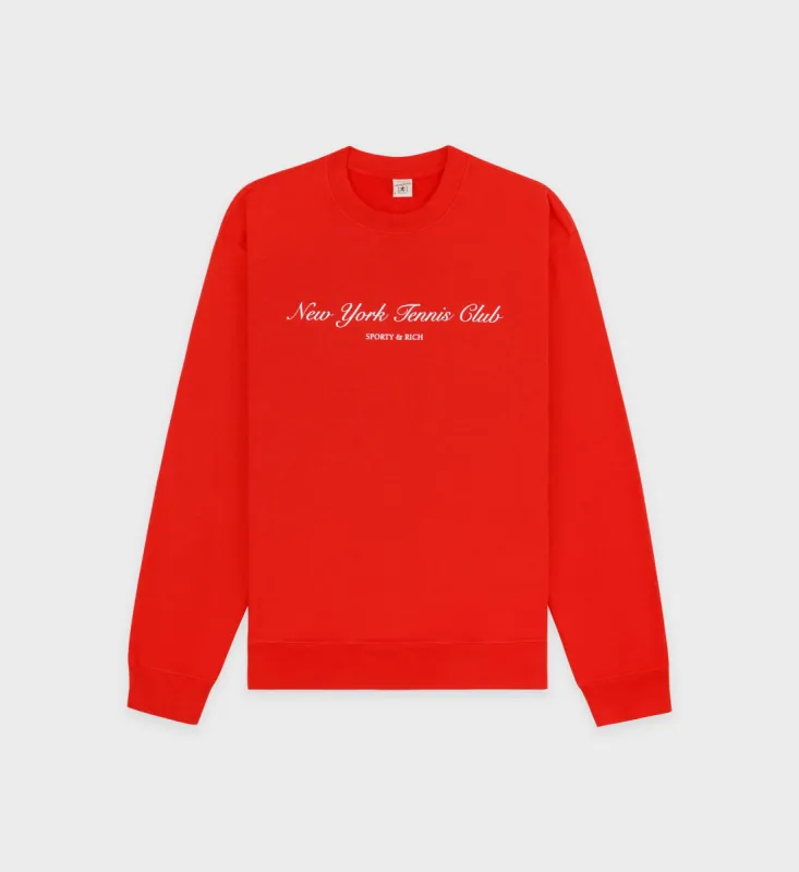 NY Tennis Club Crewneck - Bright Red/White sold by Sporty and Rich