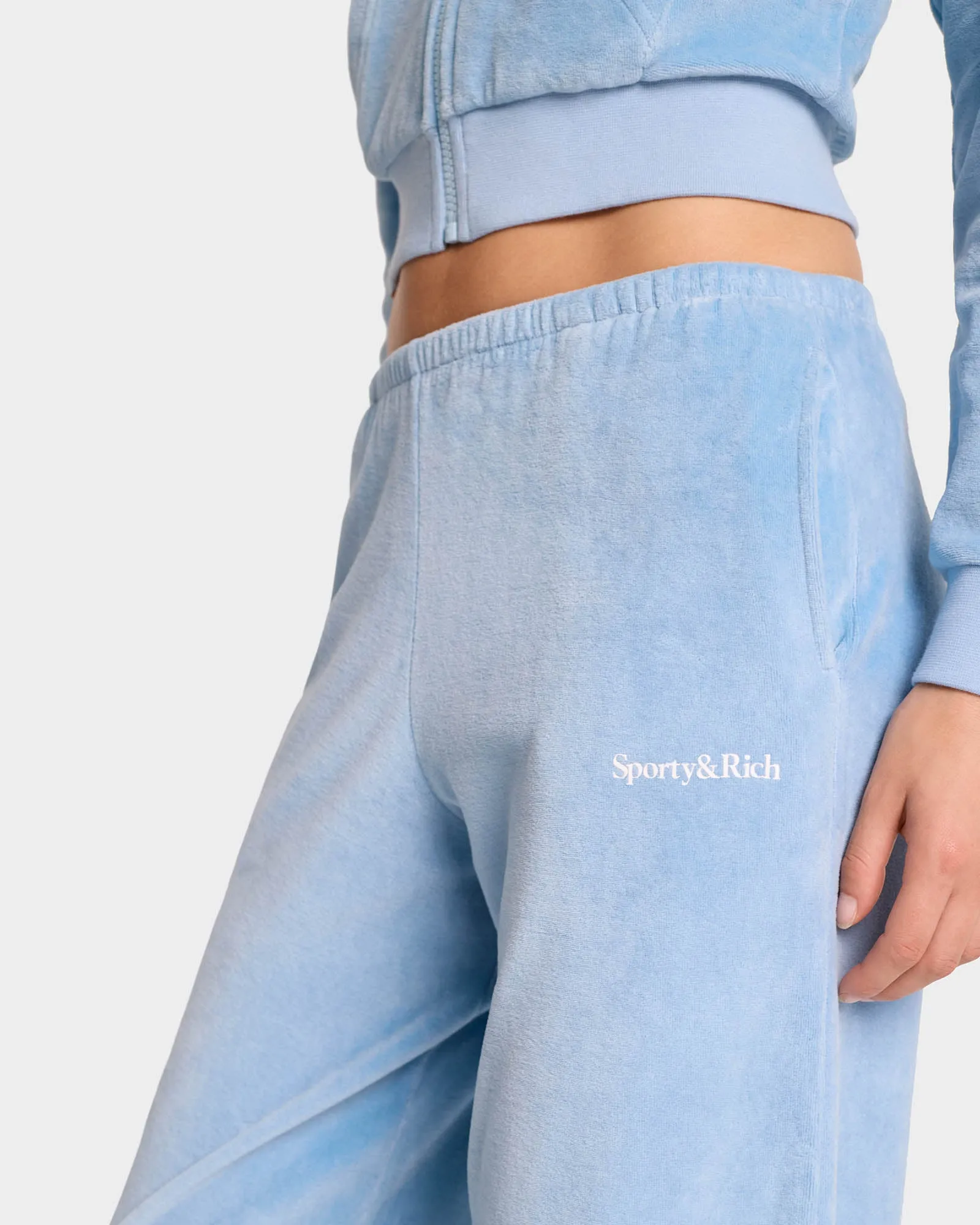 Health Ivy Velour Sweatpant - Sky Blue/White sold by Sporty and Rich product image thumbnail 4