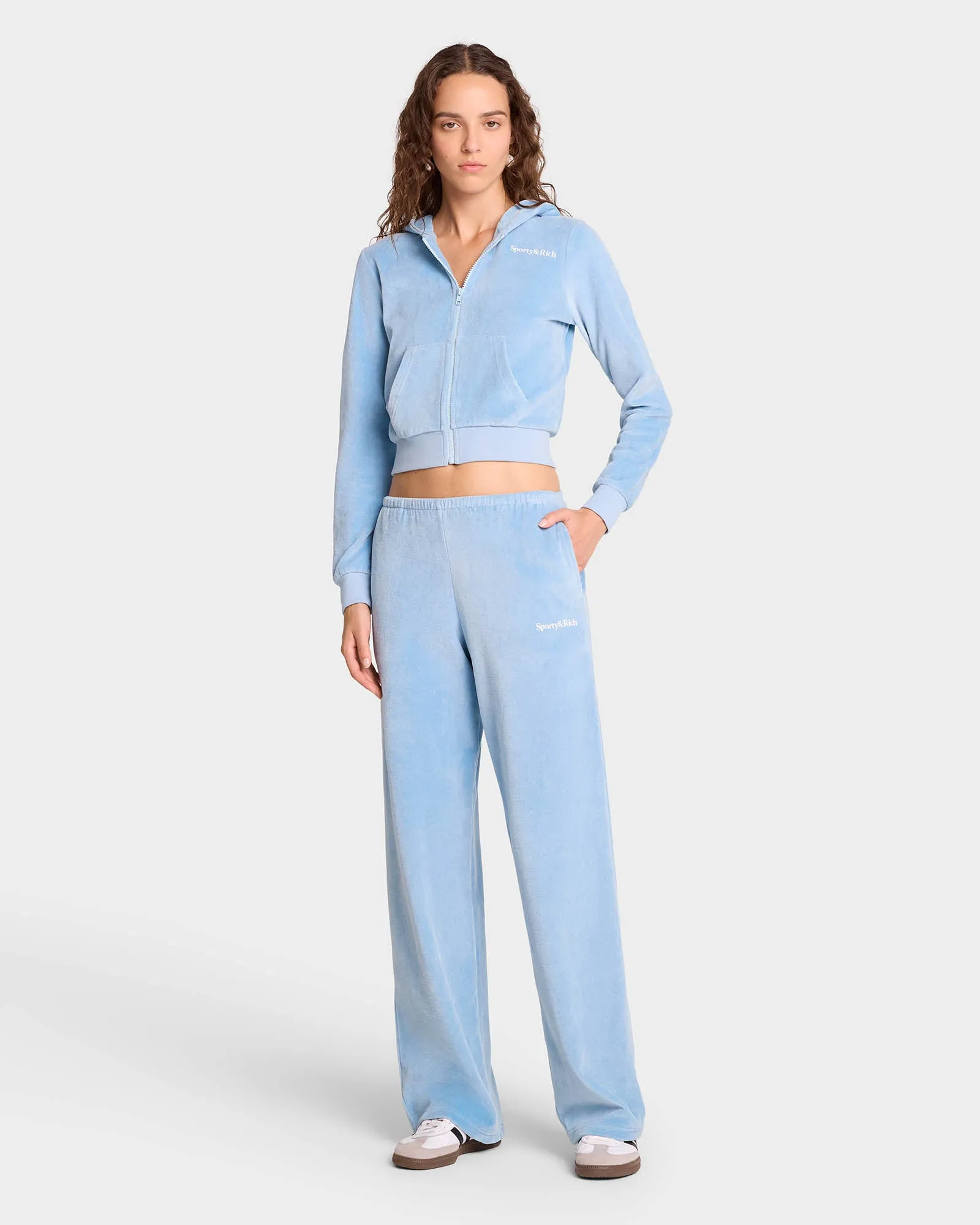Health Ivy Velour Sweatpant - Sky Blue/White sold by Sporty and Rich product image thumbnail 3