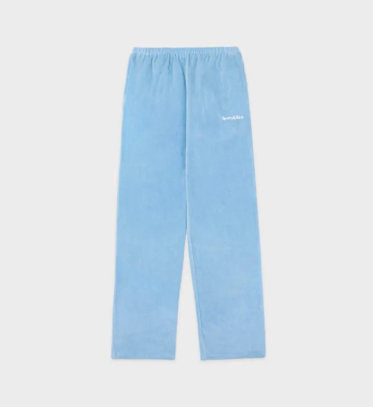Health Ivy Velour Sweatpant - Sky Blue/White sold by Sporty and Rich