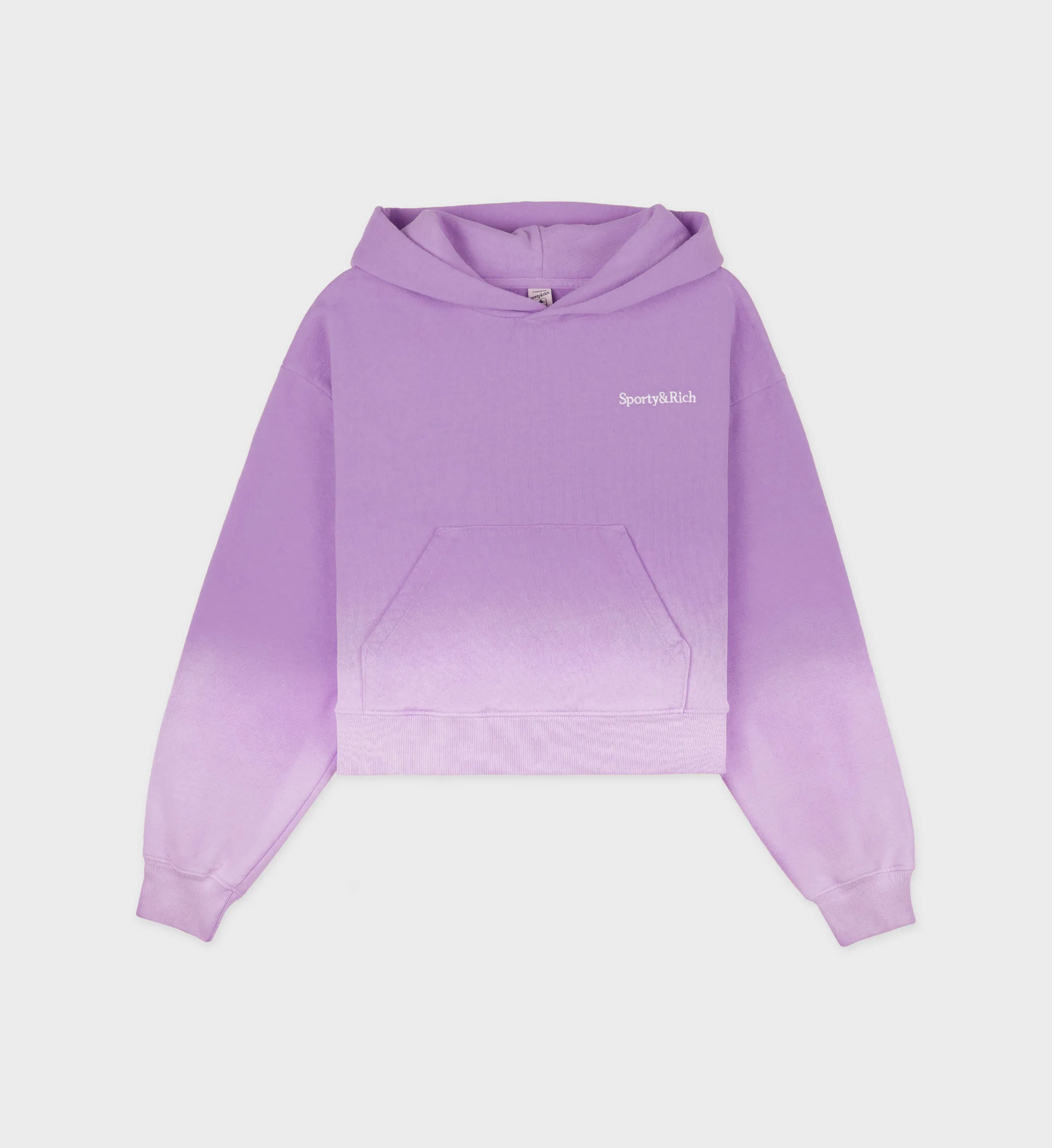 Serif Logo Cropped Hoodie - Dip Dye Purple/White sold by Sporty and Rich