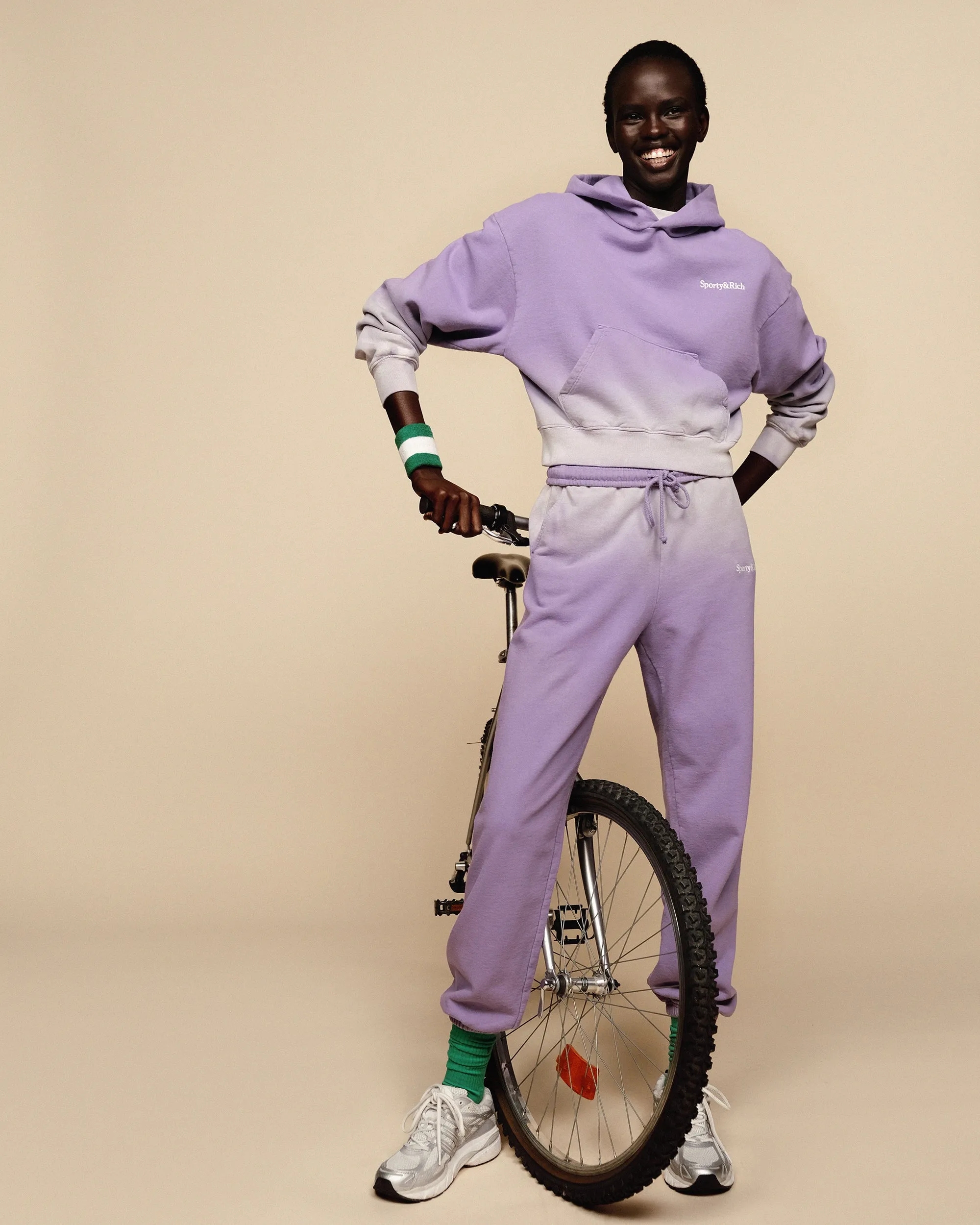 Serif Logo Cropped Hoodie - Dip Dye Purple/White sold by Sporty and Rich product image thumbnail 5