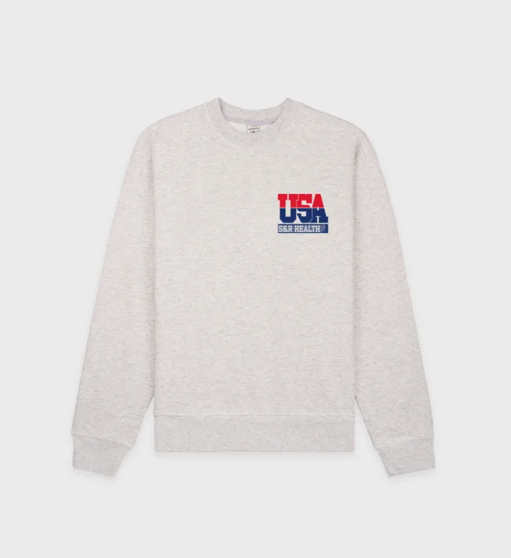 USA Crewneck - Heather Gray/Navy/Sports Red sold by Sporty and Rich