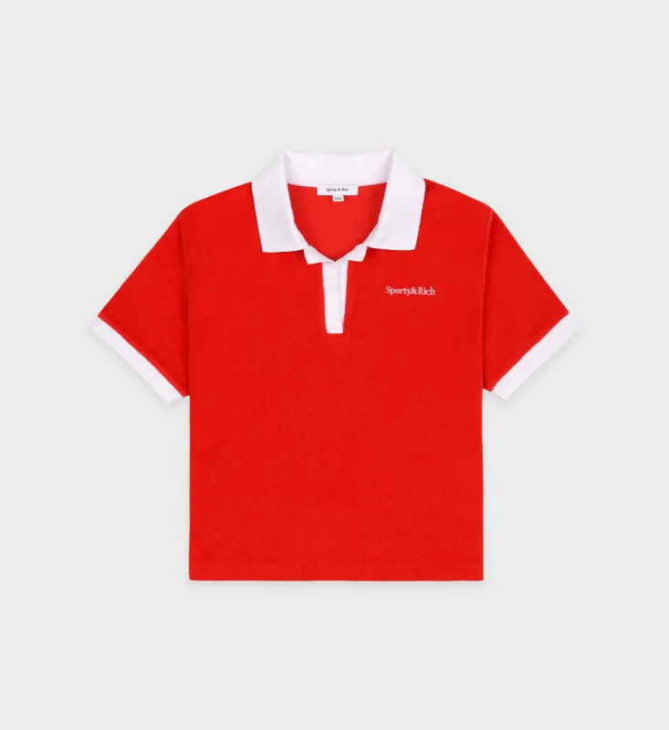 Serif Logo Terry Polo - Bright Red/White sold by Sporty and Rich