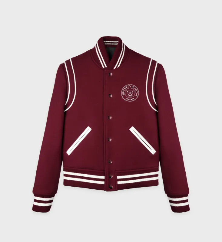 Connecticut Crest Varsity Jacket - Merlot sold by Sporty and Rich