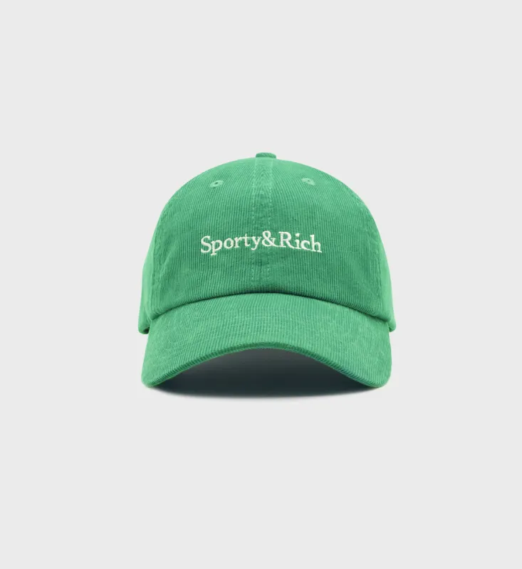 Serif Logo Corduroy Hat - Kelly/Cream sold by Sporty and Rich