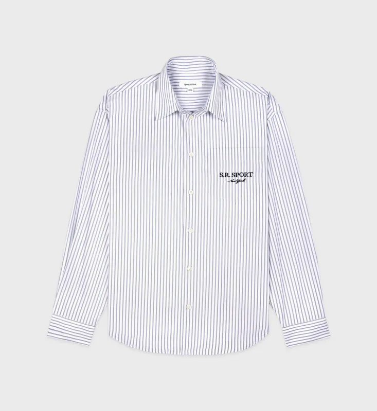 S.R. Sport Oversized Shirt - White/Navy Striped sold by Sporty and Rich