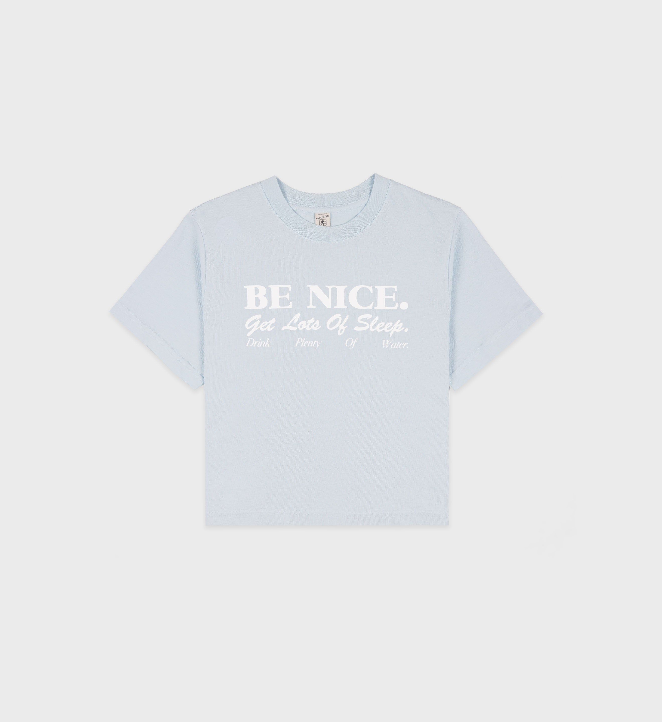 Be Nice Cropped T-Shirt - Baby Blue/White sold by Sporty and Rich