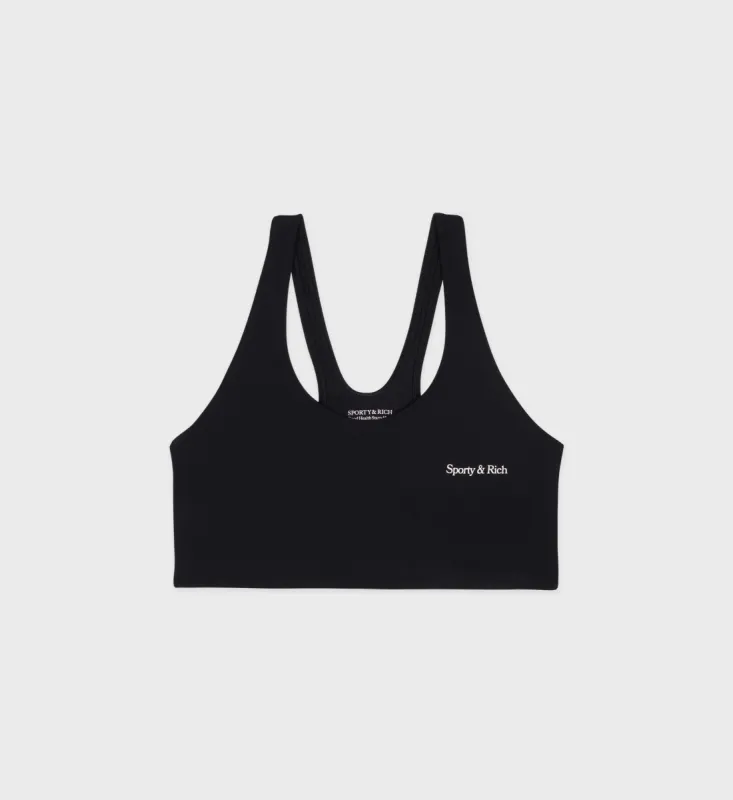 Serif Logo Ribbed Sports Bra - Black/White sold by Sporty and Rich